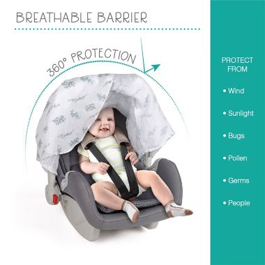 Belle ON THE GO Eucalyptus Canopy Car Seat Cover in White/Green. View a larger version of this product image.