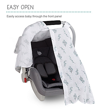 Belle ON THE GO Eucalyptus Canopy Car Seat Cover in White/Green. View a larger version of this product image.