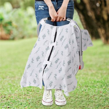 Belle ON THE GO Eucalyptus Canopy Car Seat Cover in White/Green. View a larger version of this product image.