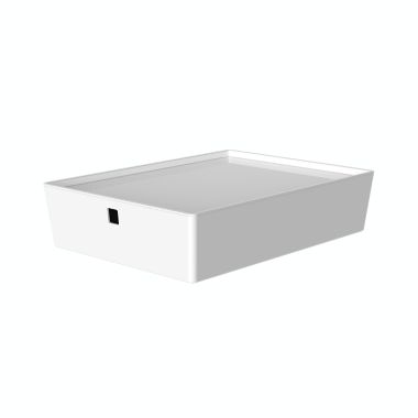 Simply Essential&trade; Shallow Stackable Storage Box with Lid in White. View a larger version of this product image.