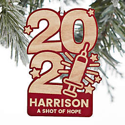 2021 4.5-Inch x 3.5-Inch Wood Vaccinated Personalized Christmas Ornament in Red Stain