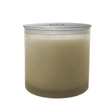 Everhome&trade; Amber Musk 14 oz. Milky Glass Jar Candle with Lid in Taupe. View a larger version of this product image.