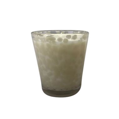 Everhome&trade; Amber Musk 9 oz. Medium Glass Jar Candle with Lid in Taupe. View a larger version of this product image.