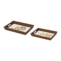 Glitzhome® Thanksgiving 2-Piece Wooden Turkey Tray Set