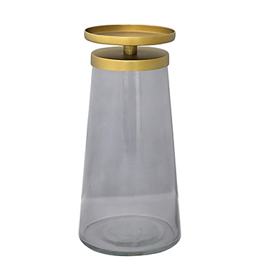 Studio 3B&trade; Tapered 7.5-Inch Glass and Iron Pillar Candle Holder in Grey. View a larger version of this product image.