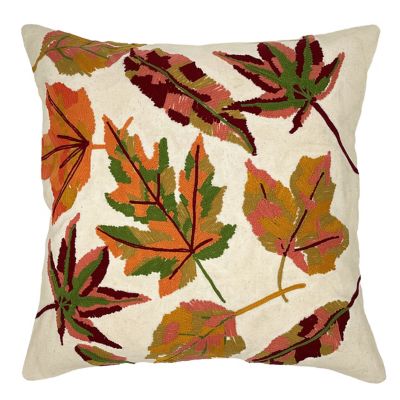 Mod Lifestyles Embroidered Fall Leaves Square Throw Pillow in Orange