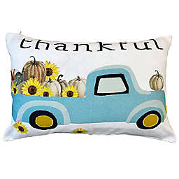 Mod Lifestyles Embroidered "Thankful" Rectangular Throw Pillow in Blue