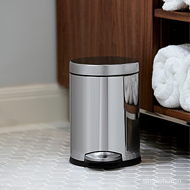 simplehuman&reg; Polished Stainless Steel Fingerprint-Proof 4-1/2-Liter Round Wastebasket. View a larger version of this product image.