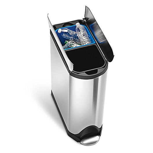Alternate image 1 for simplehuman® Brushed Stainless Steel Fingerprint-Proof 40-Liter Butterfly Recycler Trash Can