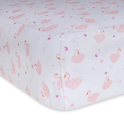 Burt&#39;s Bees Baby&reg; Organic Cotton Graceful Swans Fitted Crib Sheet in Blossom