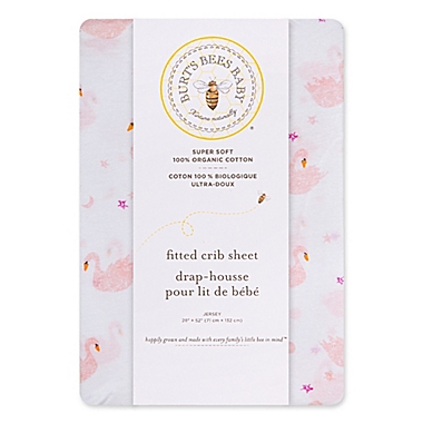 Burt&#39;s Bees Baby&reg; Organic Cotton Graceful Swans Fitted Crib Sheet in Blossom. View a larger version of this product image.