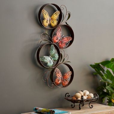 Ridge Road D&eacute;cor Butterflies Multicolored Metal Eclectic Wall Decor. View a larger version of this product image.