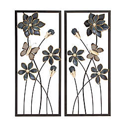 Ridge Road Decor 12-Inch x 28-Inch Butterfly and Flowers Wall Decor in Black (Set of 2)