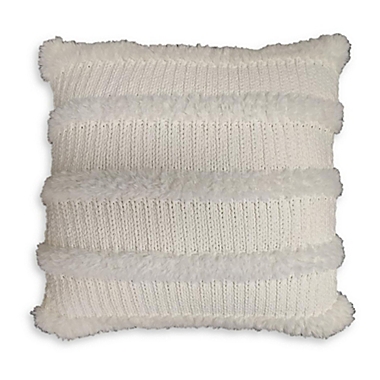 Bee &amp; Willow&trade; Striped Faux Fur Square Throw Pillow in White. View a larger version of this product image.