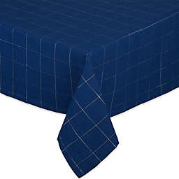 Hanukkah Windowpane 52-Inch Square Tablecloth in Metallic Blue