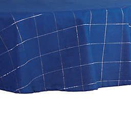 Hanukkah Windowpane 70-Inch Round Tablecloth in Metallic Blue