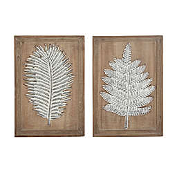Ridge Road Decor Wood Contemporary Floral Wall Decor in Brown (Set of 2)