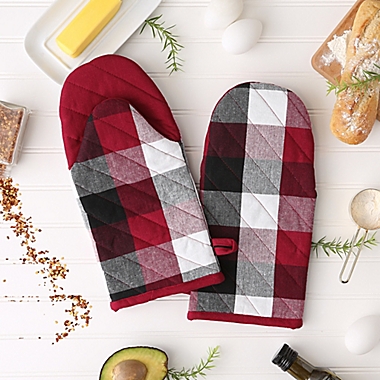 DII Tri-Color Check Oven Mitts (Set of 2). View a larger version of this product image.