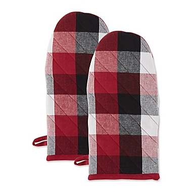 DII Tri-Color Check Oven Mitts (Set of 2). View a larger version of this product image.