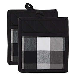 DII Tri-Color Check Potholders in Black (Set of 2)
