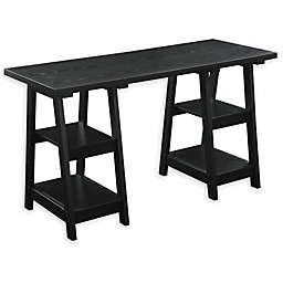 Designs2Go® Double Trestle Desk with Shelves in Black