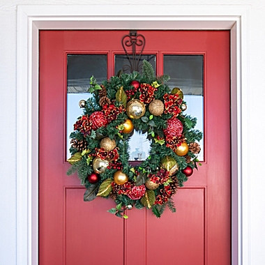 Village Lighting Company&reg; 30-Inch Scarlet Hydrangea Pre-Lit LED Christmas Wreath. View a larger version of this product image.