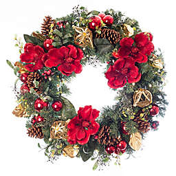 Village Lighting Company® 30-Inch Pre-Lit Red Magnolia LED Christmas Wreath