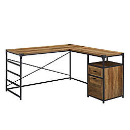 Forest Gate™ Industrial L-Shape Desk with Storage in Barnwood