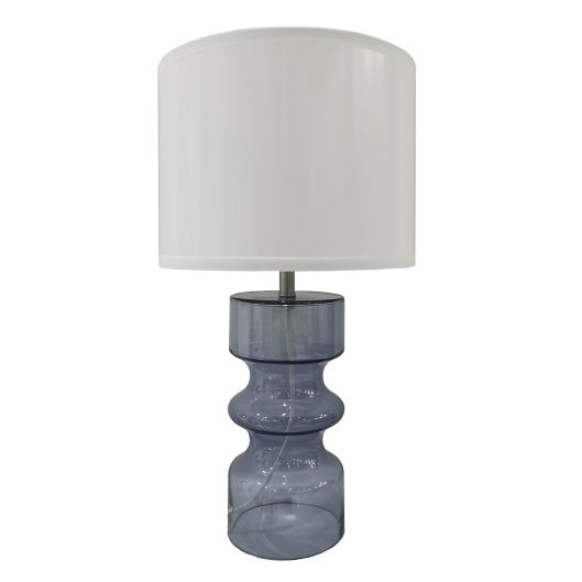 Everhome Cinched Glass Table Lamp in Blue with Linen Shade