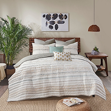 INK+IVY Nea Cotton Printed 3-Piece Full/Queen Coverlet Set with Trims in Multi. View a larger version of this product image.