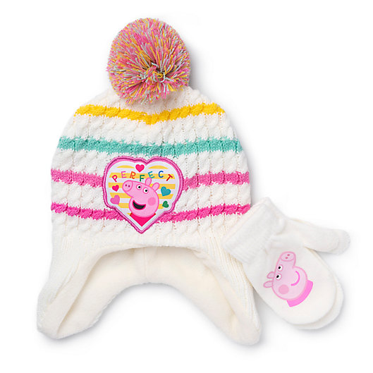 Alternate image 1 for Peppa Pig 2-Piece Hat and Mitten Set in White