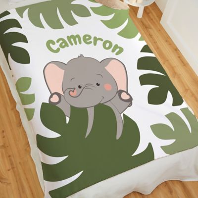 Jolly Jungle Elephant Sherpa Baby Blanket in Green