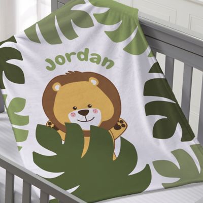 Jolly Jungle Lion Fleece Baby Blanket in Green
