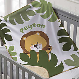 Jolly Jungle Lion 30-Inch x 40-Inch Sherpa Baby Blanket in Green
