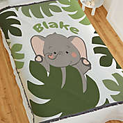 Jolly Jungle Elephant Woven Baby Throw Blanket in Green