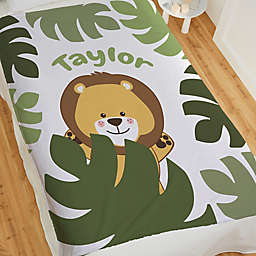 Jolly Jungle Lion Fleece Baby Blanket in Green