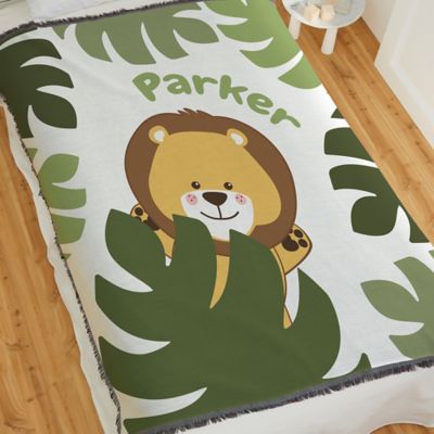 Jolly Jungle Lion 60-Inch Woven Baby Throw Blanket in Green