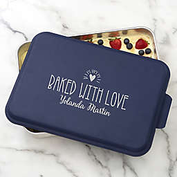 Made With Love Personalized Cake Pan with Navy Lid