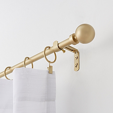 Simply Essential&trade; Solid Ball 36 to 72-Inch Adjustable Single Curtain Rod Set in Satin Gold. View a larger version of this product image.
