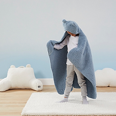 UGG&reg; Classic Sherpa Hooded Throw Blanket in Denim. View a larger version of this product image.