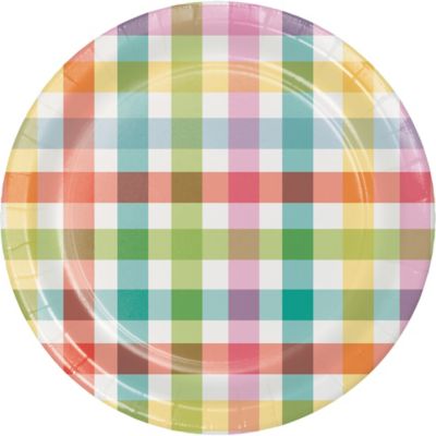 8 Ct. Colorful Plaid Easter Square Dinner Party Paper Plates 