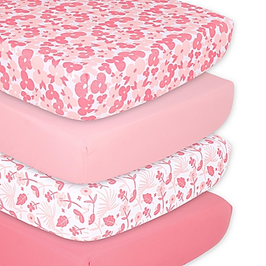 The Peanutshell&trade; 4-Pack Floral Punch Microfiber Fitted Crib Sheets. View a larger version of this product image.