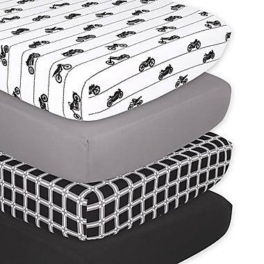 The Peanutshell&trade; 4-Pack Motorcycle Microfiber Fitted Crib Sheets. View a larger version of this product image.