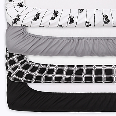 The Peanutshell&trade; 4-Pack Motorcycle Microfiber Fitted Crib Sheets. View a larger version of this product image.