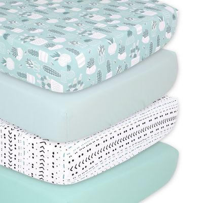 The Peanutshell Cactus 4-Pack Microfiber Fitted Crib Sheets
