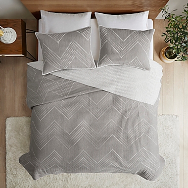 INK+IVY Pomona Cotton Embroidered 3-Piece King/California King Coverlet Set in Gray. View a larger version of this product image.