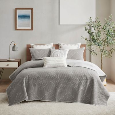 INK+IVY Pomona Cotton Embroidered 3-Piece Full/Queen Coverlet Set in Gray
