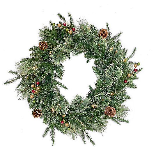 Alternate image 1 for Bee & Willow™ 24-Inch Classic Premium Pre-Lit Artificial Christmas Wreath in Green