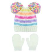 Capelli New York 2-Piece Stripe Purl Hat and Mitten Set in Ivory