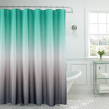 Ombre Waffle Shower Curtain in Turquoise/Grey. View a larger version of this product image.